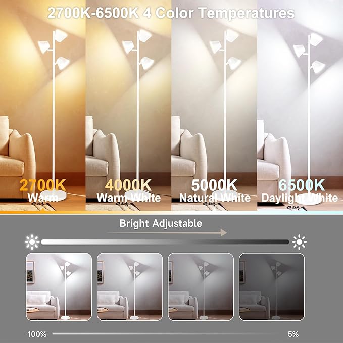 Pesken White 42W Tree Floor Lamp, Super Bright LED Standing Lamp - Image 2