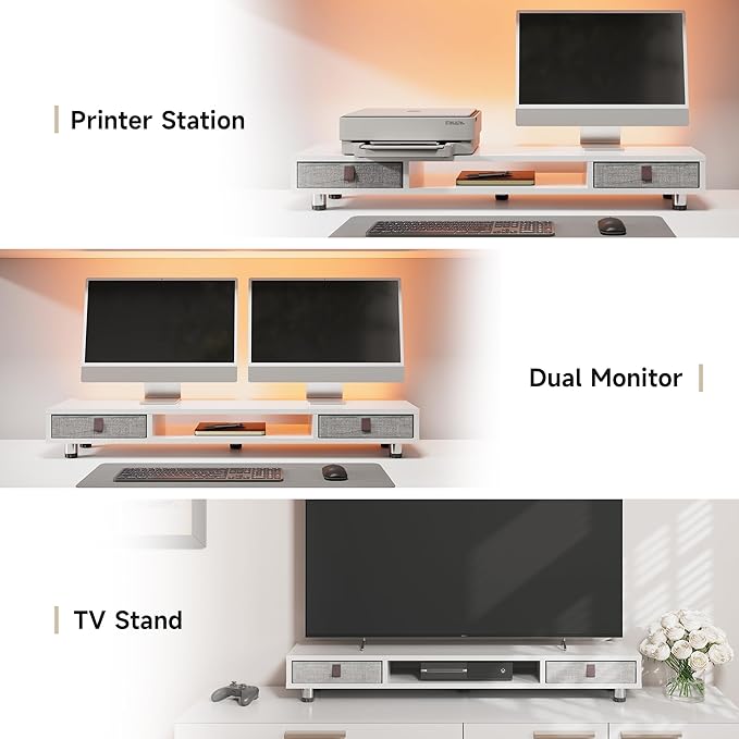 Fenge Dual Monitor Stand with 2 Drawers, 42.5 Inches Large Computer Riser - Image 6