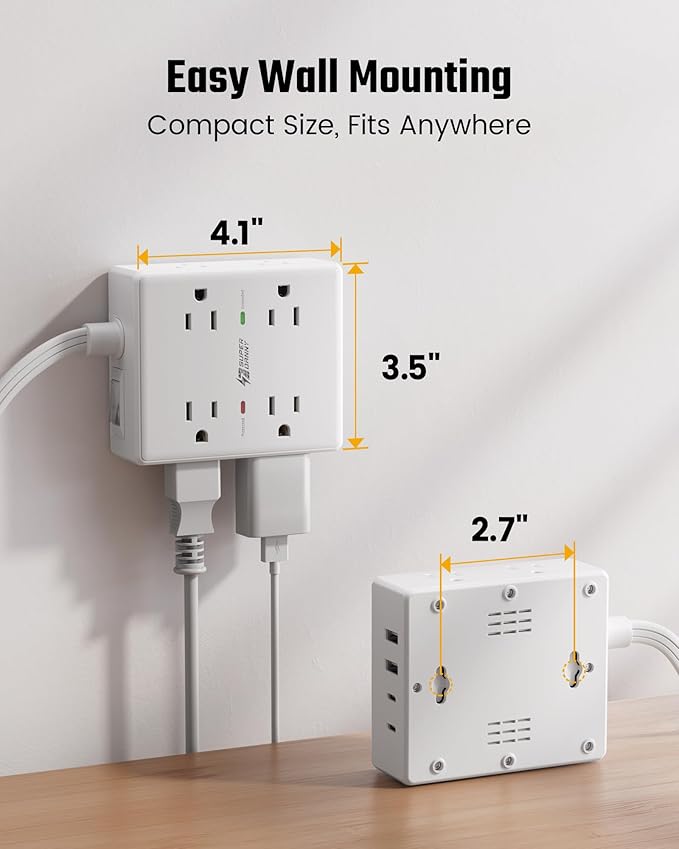 Flat Plug Surge Protector Power Strip, 6ft Ultra Thin Extension Cord - Image 7