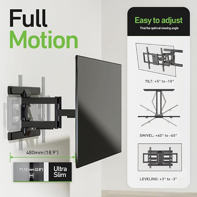 Heavy Duty Dual Arm Articulating TV Wall Mount Bracket - Image 2