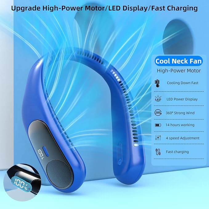 Portable Neck Fan, Personal Wearable Bladeless Fan, LED Display, 6000mAh USB - Image 3