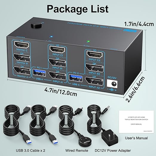 8K KVM Switch 3 Monitors 2 Computers Triple Monitor 2 Displayport 1.4 and HDMI - Image 9