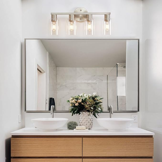 4 Light Bathroom Vanity Light, Brushed Nickel 4-Light Bathroom Light Fixtures - Image 2