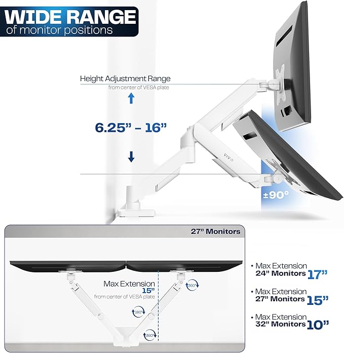VIVO Dual Monitor up to 32 inches and 19.8 lbs per Screen, Mechanical Arm Desk - Image 4