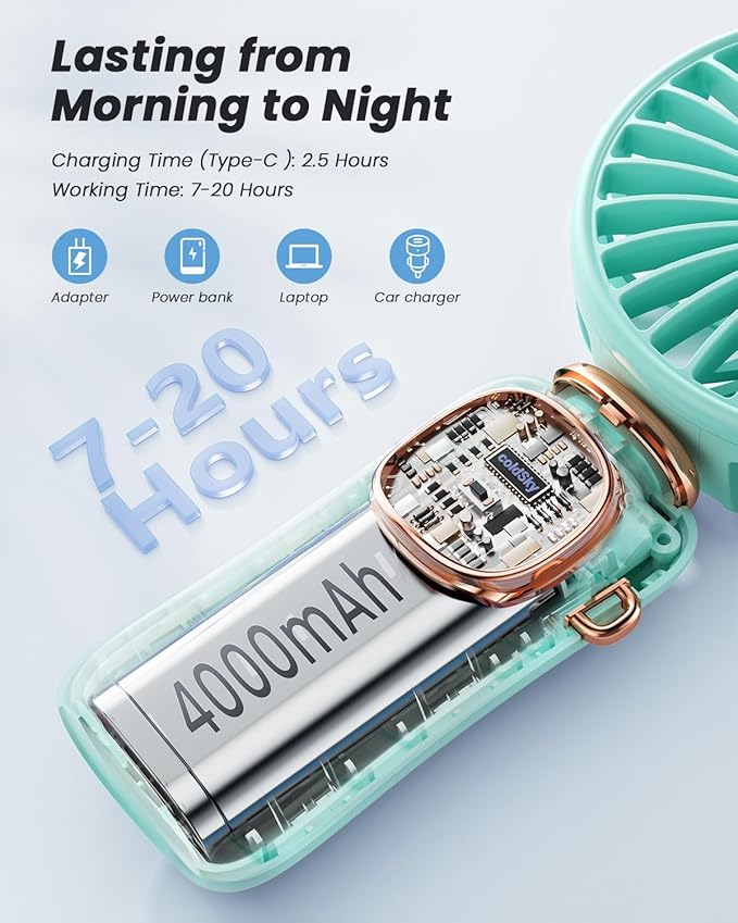coldSky Portable Handheld Fan, 4000mAh Battery Operated Fan - Image 4