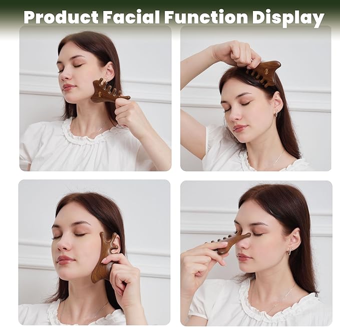 4-in-1 Wooden Gua Sha Facial Tools & Hair Detangler Brush Set – Manual Guasha - Image 3