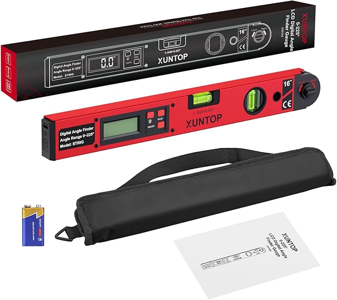 XUNTOP 0-225°/0.5° Digital Angle Finder 16” Aluminum Angle Measuring Tool - Image 7