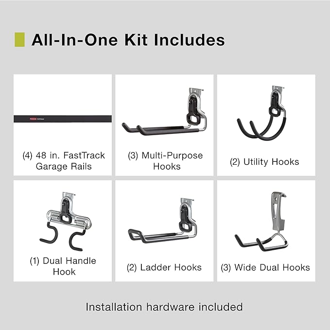 Rubbermaid 15-Piece FastTrack Garage Wall-Mounted Storage Kit, 4 Rails and 11 - Image 2