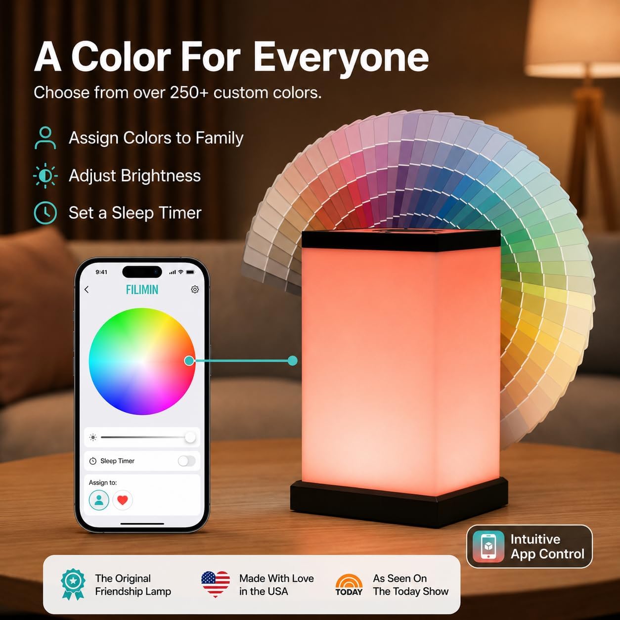Friendship Lamp® by Filimin Modern - Best Friend Lamps Wi-Fi Touch Lamp LED Light for Long-Distance, Connection, Relationship, Friendship, Gifts, Love, 200+ Colors, App Setup - Set of 2