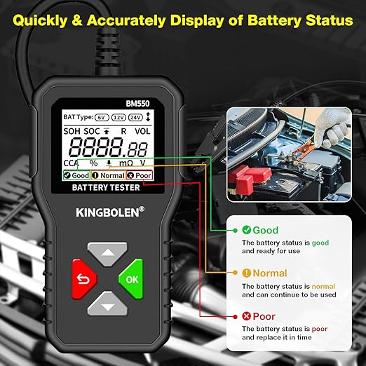KINGBOLEN BM550 6V 12V 24V Car Battery Tester, 100-2000 CCA Voltage Tester - Image 5