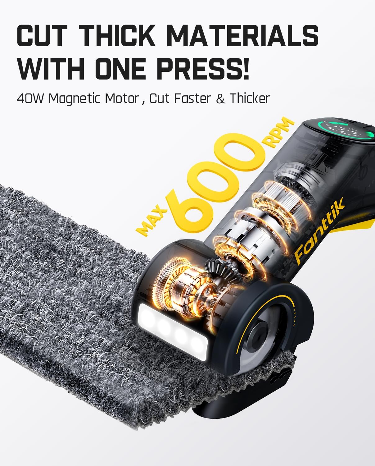 Fanttik C10 Pro BowGuide Electric Cardboard Cutter, Rotary Box Cutter | Cordless Scissors with LED Display, 2-Speed Adjustable, Rechargeable, with 2 Blades for Fabric, Carpet, Leather