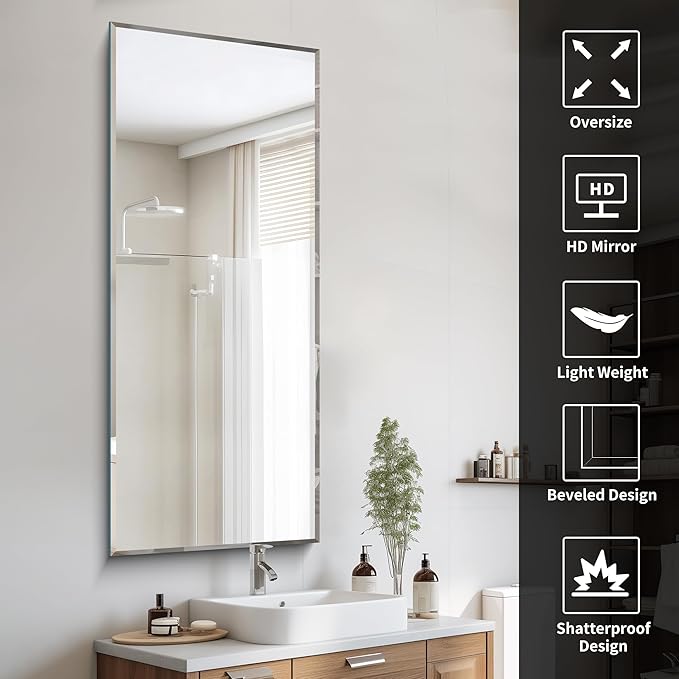 CILIBER Beveled Mirror, 24x60 Large Frameless Beveled Bathroom Mirrors - Image 6