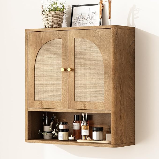 RUSTOWN Rattan Bathroom Wall Cabinet, Over The Toilet Storage Cabinets by RUSTOWN
