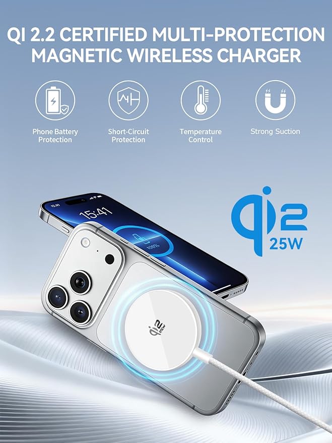 Qi2.2 25W Mag Safe Charger, 10FT iPhone 17 Magnetic Wireless Fast Charger - Image 3