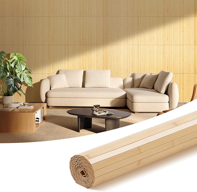 OUZUGIE 1 Pack 96x24 Inch Natural Bamboo Wall Panel – Carbonized Pole Wrap by OUZUGIE
