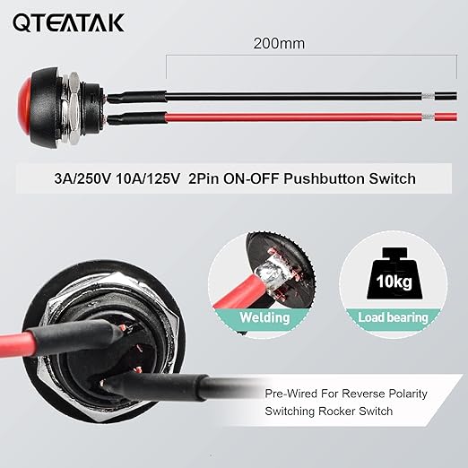 QTEATAK 1/2" Pre-Wired Mounting Hole On/Off Red Mini Round Waterproof Momentary - Image 4