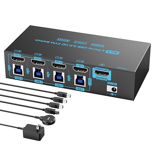 8K HDMI 2.1 KVM Switch 4 Computers 4 Port USB 3.0 8K@60Hz/4K@144Hz 4 In 1 Out by DXCHIP