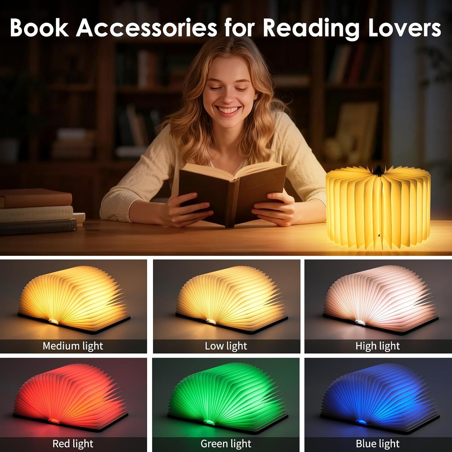 Book Lamp for Book Lovers Gifts, Bookshaped Small Mood Lighting Lamp Foldable Paper Hardcover Cover, Unique Aesthetic Lamps USB Rechargeable, Bookish Decor for Library, Reading Nook, Bookshelf