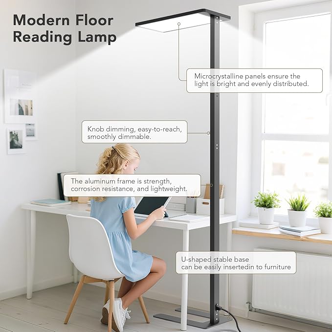 120W LED Floor Lamp, 76.8" Tall Reading Light, 10000LM Knob Dimming Standing - Image 4
