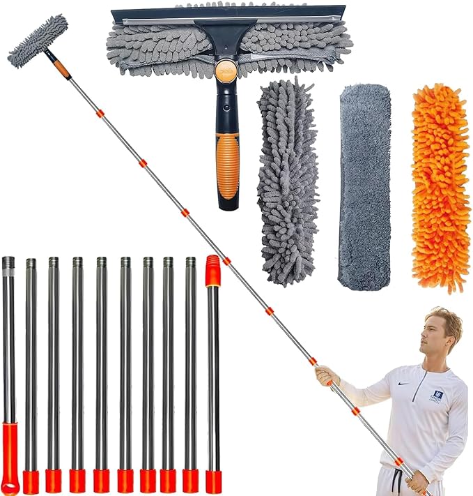 20 ft+ Reach Squeegee Window Cleaner Duster 2 in 1 Rotatable Window Cleaning by Tonmp