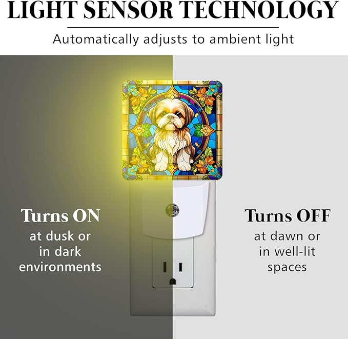 PODMemory Shih Tzu Stained Glass Night Lights Plug into Wall - Image 3