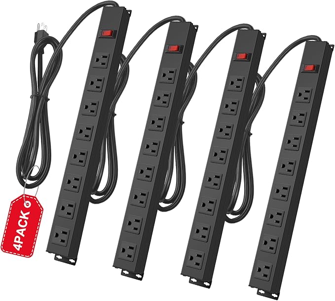 4Pack Metal 8 Outlet Mountable Power Strip, Wall Mount Outlet Heavy Duty by HHSOET