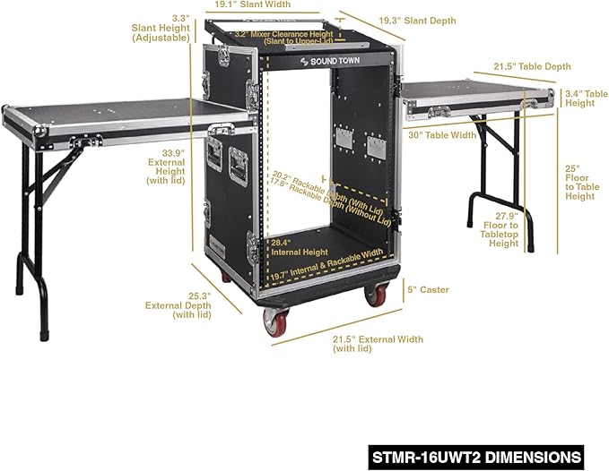 Sound Town Heavy-Duty 1/2" Plywood 16U PA DJ Rack/Road ATA Case - Image 6