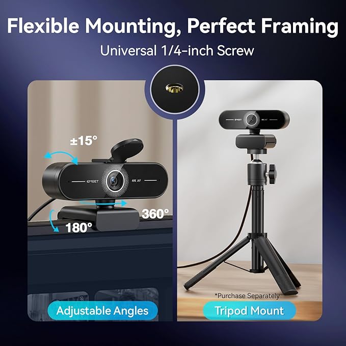 EMEET C60E 4K Webcam for Streaming & Gaming – PDAF Autofocus, Dual Mics - Image 7