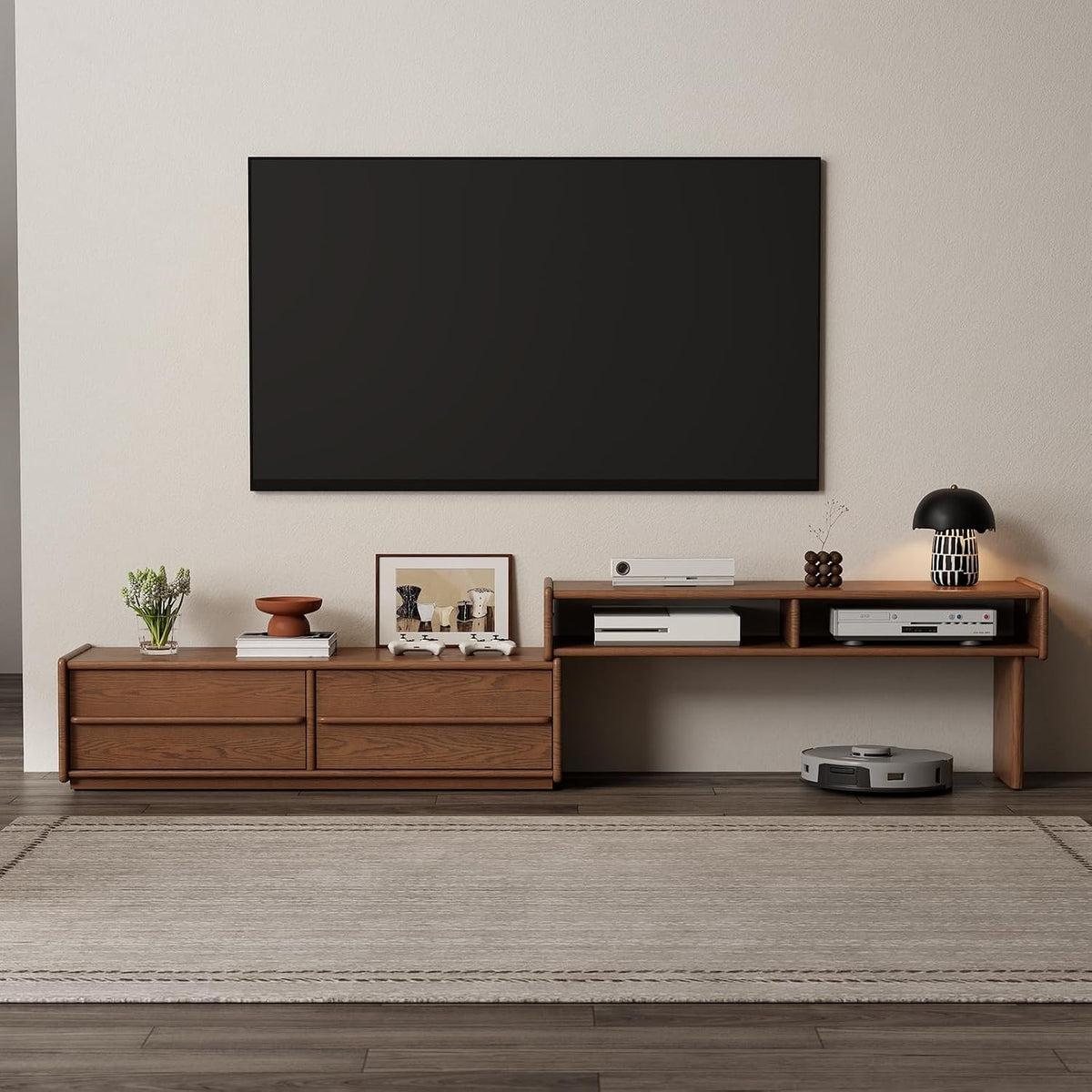 YQJJGL Solid Wood TV Stand for TVs up to 65 Inch， Walnut TV Stand