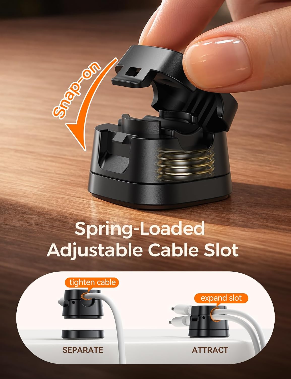 JOYROOM 6-Pack Detachable Magnetic Cord Organizer, Adhesive Cable Clips | Auto-Fit Spring Snap Lock for φ1.5~8mm Cables, Magnetic & Adhesive 2-in-1 Cable Management for Home Nightstand Office Desk