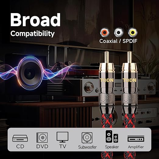 TODN Digital Coaxial Cable OFC Core 75-Ohm Audiophile SPDIF Coax Audio Cable - Image 8