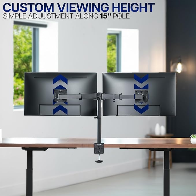 VIVO Dual Monitor Desk Mount, Heavy Duty Fully Adjustable Steel Stand, Holds 2 - Image 5