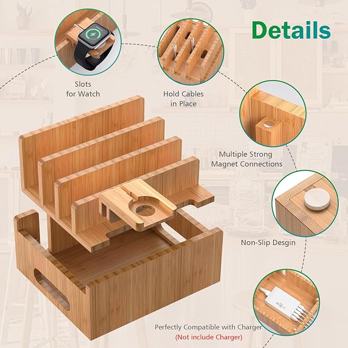Pezin & Hulin Cell Phone Charging Stations, Bamboo Dock Organizer - Image 2