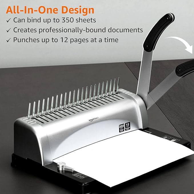 Amazon Basics Comb Binding Machine, 350 Sheets Capacity, - Image 2