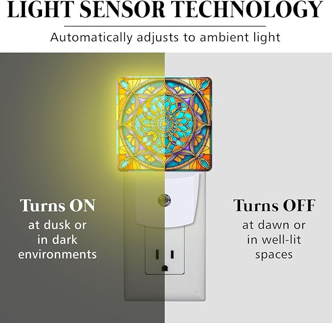 PODMemory Mandala Stained Glass Night Lights Plug into Wall - Image 3