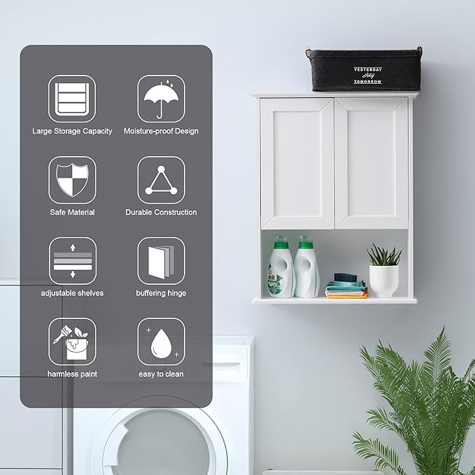 Bathroom Wall Cabinet Wooden Medicine Cabinet Buffering Hinge MDF Material Over - Image 7