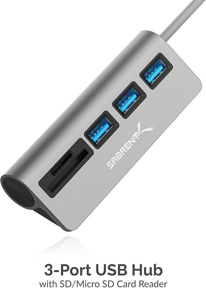 SABRENT USB-C 3.0 Hub, 5-in-1 USB SD Card Reader, SD & TF Dual Slot + 3 USB 3.0 - Image 3
