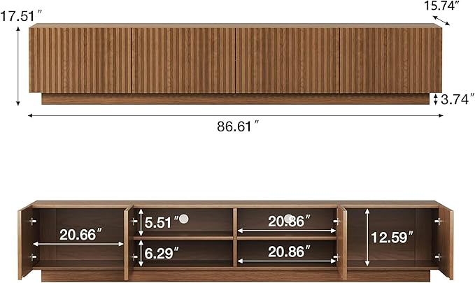 86.61" Mid-Century Modern TV Stand, Walnut Entertainment Center - Image 2