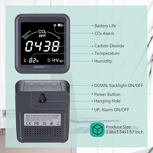 INKBIRDPLUS Ndir CO2 Detector Battery Powered | Digital CO2 Monitor - Image 6