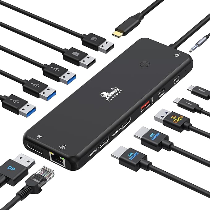 LIONWEI USB C Docking Station Dual Monitor 13 in 1 USB C Hub, Triple Display by LIONWEI