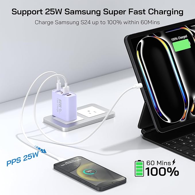 2Pack USB C Fast Charger Block, Total 60W 5-Port USB C Wall Charger 30W Type C - Image 3