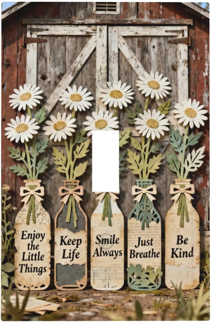 Bvtewkhz Rustic Daisy Barn Door Flowers 1 Gang Single Toggle Decorative Light by Unknown