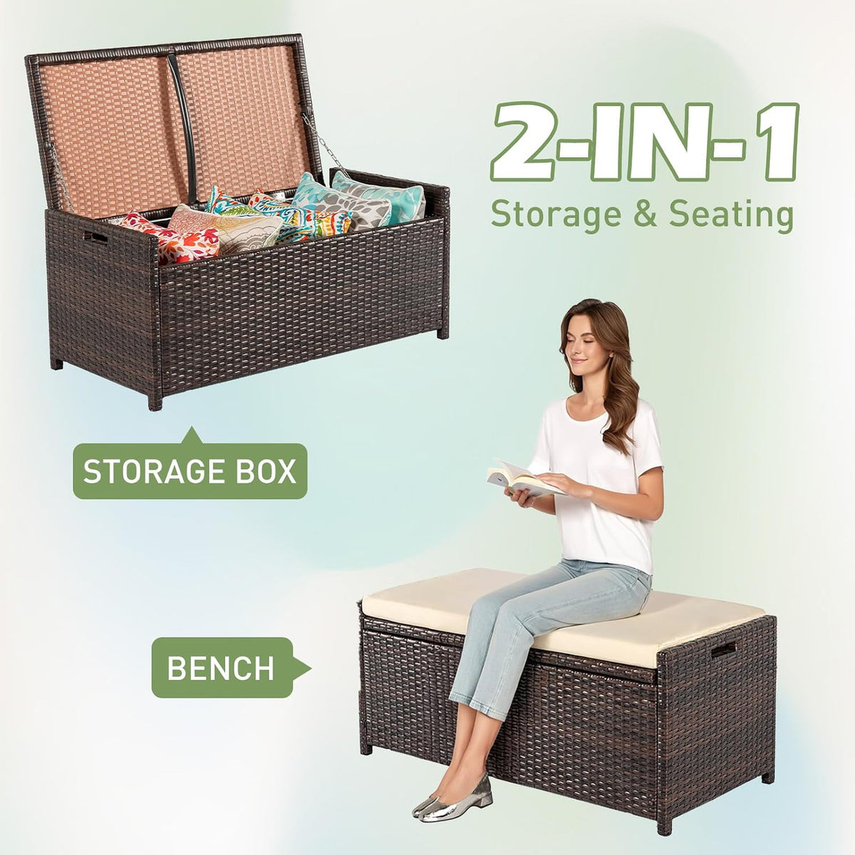 tappio deck box outdoor storage box bench, pe, close-up detail
