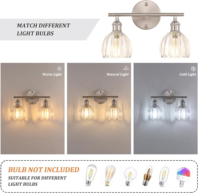 Shenmoyl Bathroom Light Fixtures, 2-Light Vanity Wall Light Over Mirror - Image 4