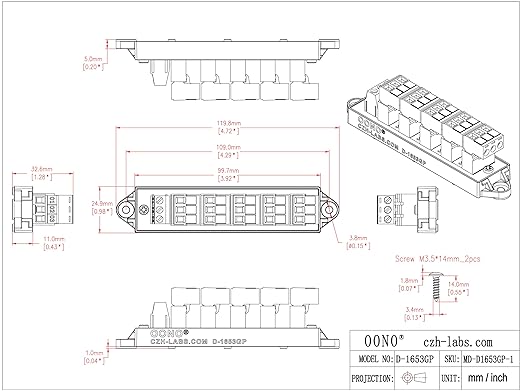 16Amp 300V 3x6 Position Pluggable Terminal Block Distribution Module. OONO - Image 5