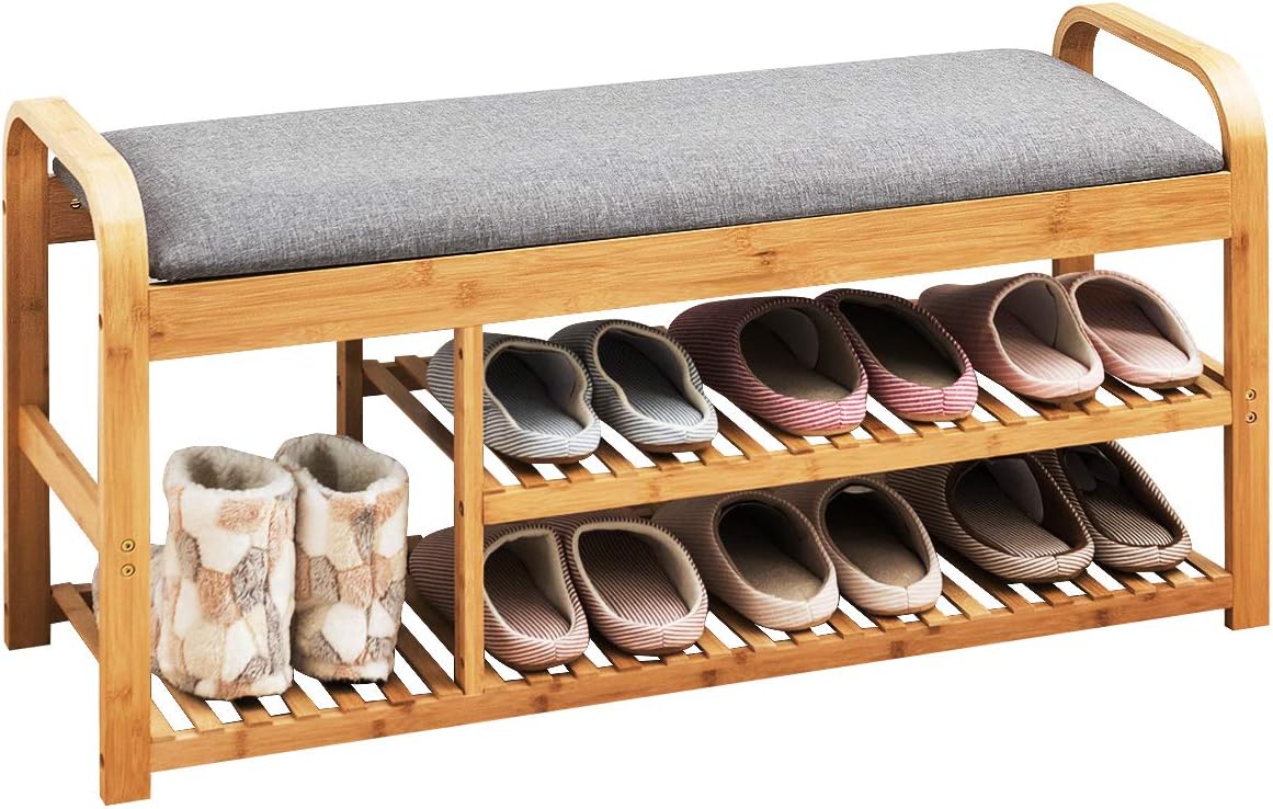 tangkula bamboo entryway shoe bench, 3 tier sturdy, main product view