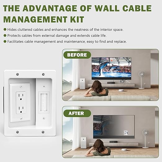 Wall Cable Concealer Management Kit, Recessed Outlet Behind TV - Image 5
