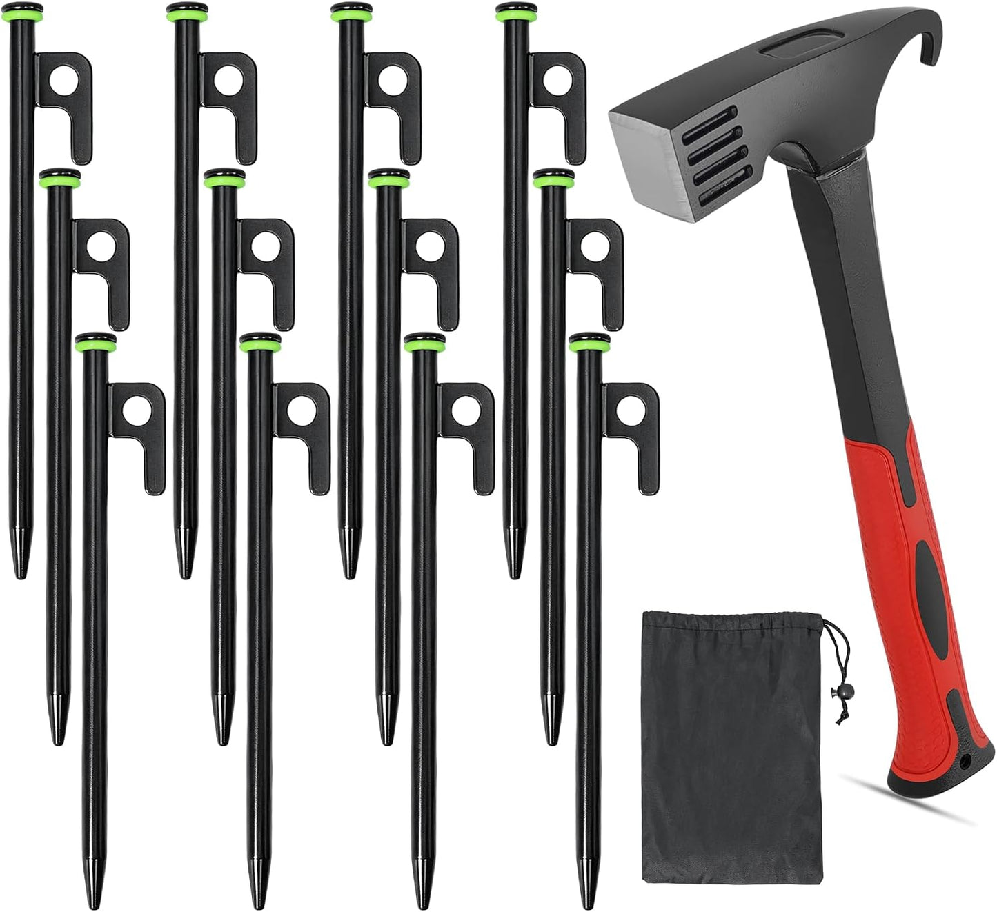 12 Pack Tent Stakes Heavy Duty Tent Stakes With Camping Hammers | Tent Accessories Carbon Steel Construction for Outdoor Camping, Hiking, Lawn Construction, Survival