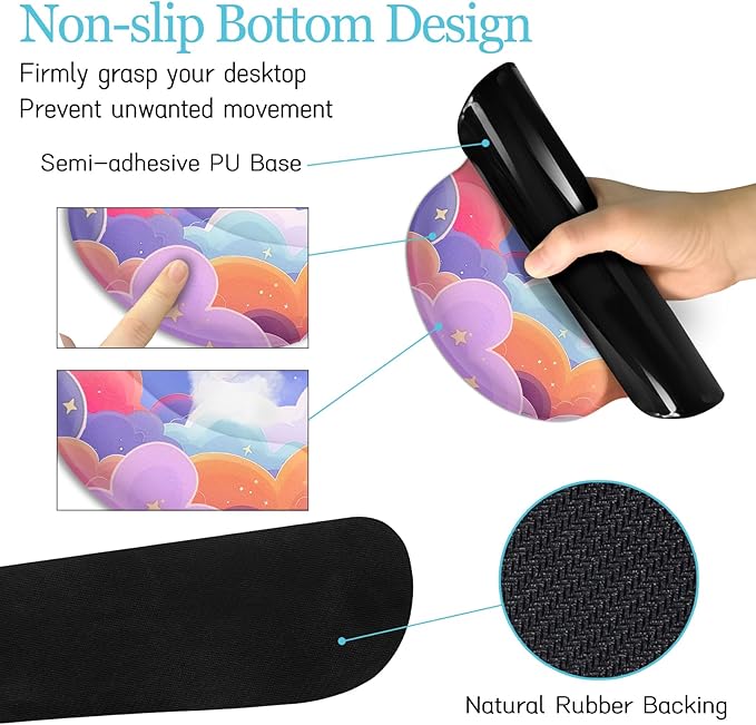 LIMKRIAN Purple Mouse Pad Large Desk Mat Set, Kawaii Clouds Ergonomic Mouse Pad - Image 5