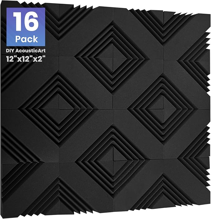 Focusound 16 Pack DIY Creative Art Decor Acoustic Foam Panels 2" x 12" x 12" by Focusound